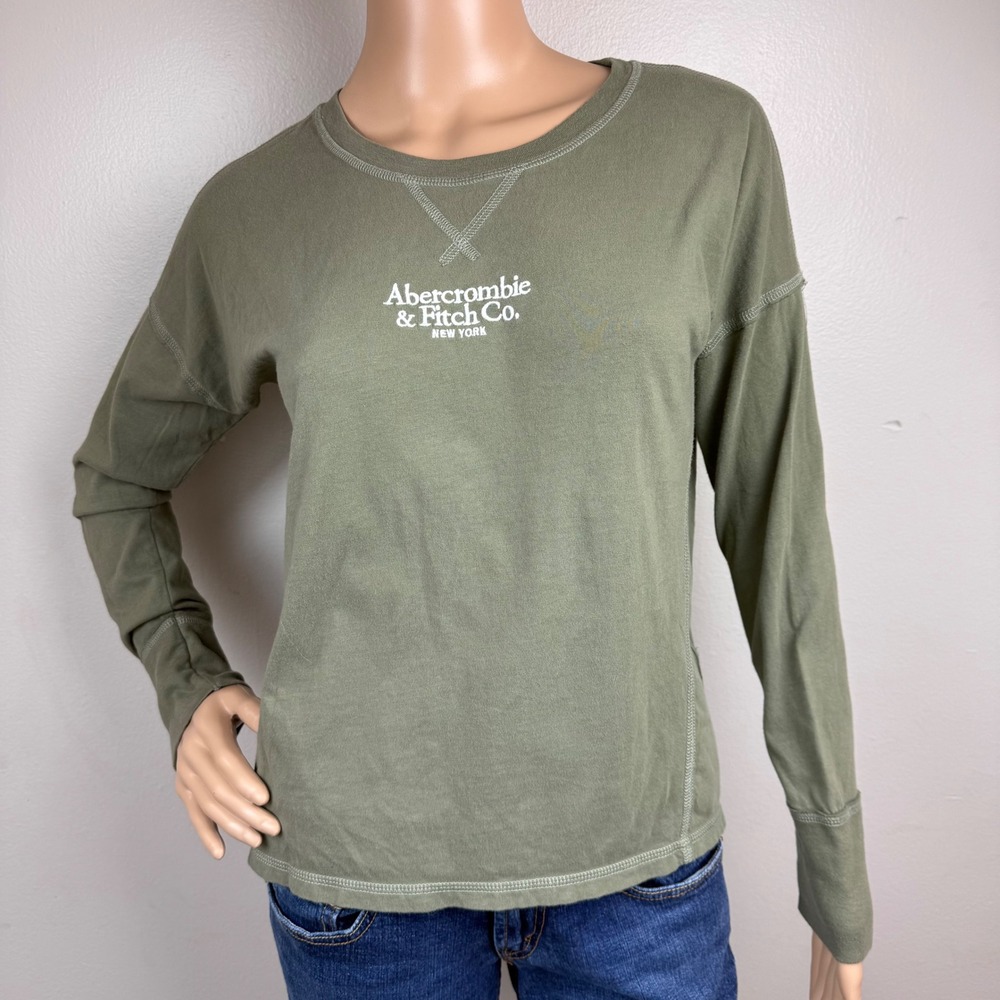 Abercrombie Fitch Co New York Green Long Sleeve Crewneck Sweatshirt Top Size S